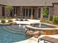 Glass Tile on Spa with Waterfall Spillway in Prosper