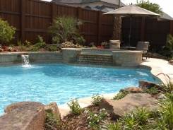 Pool and Spa with Raised Bond Beam and Scupper