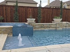 Iridescent Glass Tile Spa, Aqua Blue Pebble Sheen, Water Bowls and Bubblers in Frisco (1)