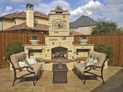 Stone Fireplace with Chocolate Lueders and Stamped Concrete in Frisco (1)