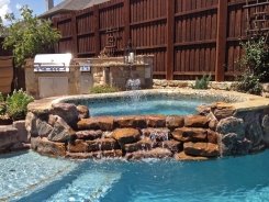 Glass Tile on Spa with Waterfall Spillway in Frisco