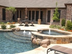 Glass Tile on Spa with Waterfall Spillway in Prosper