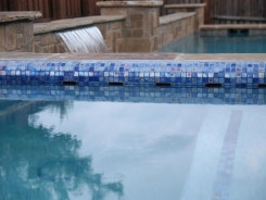 Iridescent Glass Tile Spa, Aqua Blue Pebble Sheen and Sheer Descent in Frisco